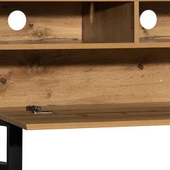 Meuble TV avec 2 Compartiments ouverts et 2 Tiroirs - MDF et Métal - 180x38x50 cm - Naturel