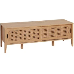 Meuble TV avec 2 Portes Coulissantes Décor Rotin - L138 cm