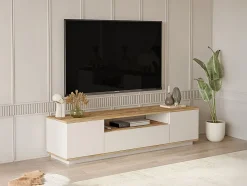 Meuble TV avec 3 portes et 1 niche - Beige et naturel - LOTULA