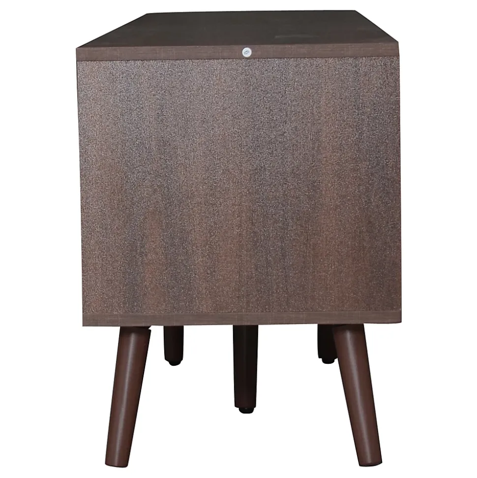 Meuble TV avec 2 Portes et 2 Tiroirs, Style Rétro Naturel en Rotin Tressé, Panneau de Particules, 200x37x49,5 cm - Brun