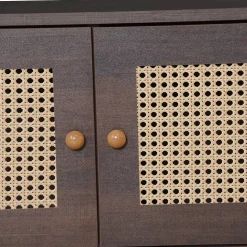 Meuble TV avec 2 Portes et 2 Tiroirs, Style Rétro Naturel en Rotin Tressé, Panneau de Particules, 200x37x49,5 cm - Brun