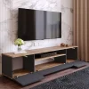 Meuble TV avec 3 portes et 1 niche - Anthracite et naturel - LOTULA