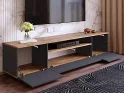 Meuble TV avec 3 portes et 1 niche - Anthracite et naturel - LOTULA