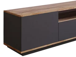 Meuble TV avec 3 portes et 1 niche - Anthracite et naturel - LOTULA
