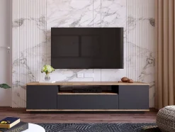 Meuble TV avec 3 portes et 1 niche - Anthracite et naturel - LOTULA