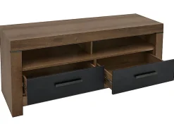 Meuble TV avec 2 tiroirs et une étagère, coloris Chêne marron foncé/Chêne noir - Longueur 140 x Profondeur 45 x Hauteur 61 cm