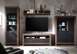 Meuble TV avec 2 tiroirs et une étagère, coloris Chêne marron foncé/Chêne noir - Longueur 140 x Profondeur 45 x Hauteur 61 cm