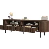 Meuble TV avec 2 Tiroirs et Compartiments Semi-Ouverts, Design Minimaliste MDF avec Pieds Métal - 160x40x48 cm - Noyer