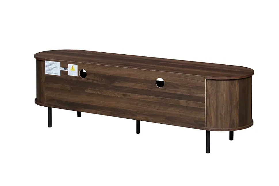 Meuble TV avec 2 Tiroirs et Compartiments Semi-Ouverts, Design Minimaliste MDF avec Pieds Métal - 160x40x48 cm - Noyer