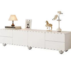 Meuble TV avec 4 Tiroirs et 2 Portes, Rangements Fonctionnels en MDF et Panneaux de Particules - 175x38x37 cm Blanc