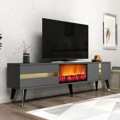 Meuble TV avec cheminée LED 150cm gris anthracite - SUNY