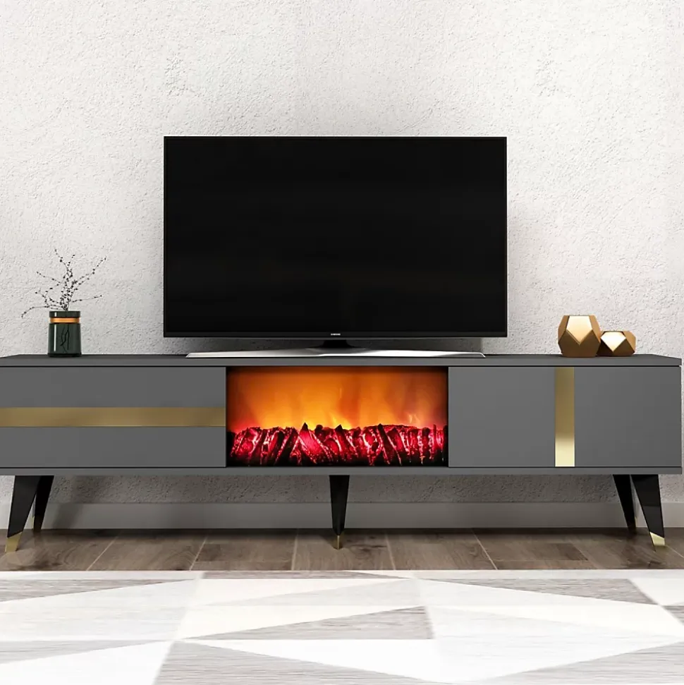 Meuble TV avec cheminée LED 150cm gris anthracite - SUNY