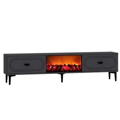 Meuble TV avec cheminée LED 150cm gris anthracite et noir - FYRA