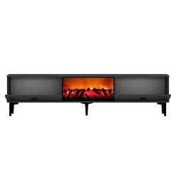 Meuble TV avec cheminée LED 150cm gris anthracite et noir - FYRA