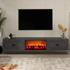 Meuble TV avec cheminée LED 150cm gris anthracite et noir - FYRA