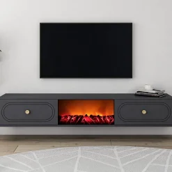 Meuble TV avec cheminée LED 150cm gris anthracite - FYRI