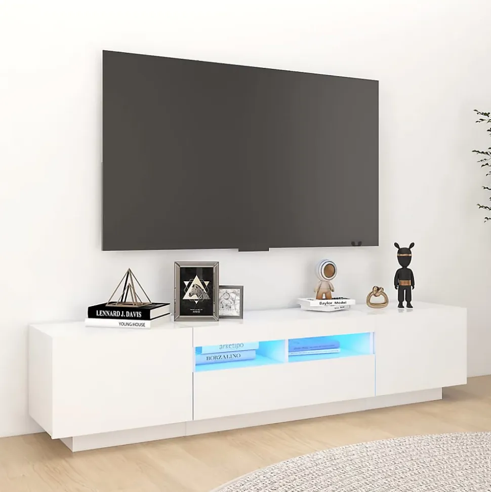 Meuble TV avec lumières LED Blanc 180x35x40 cm