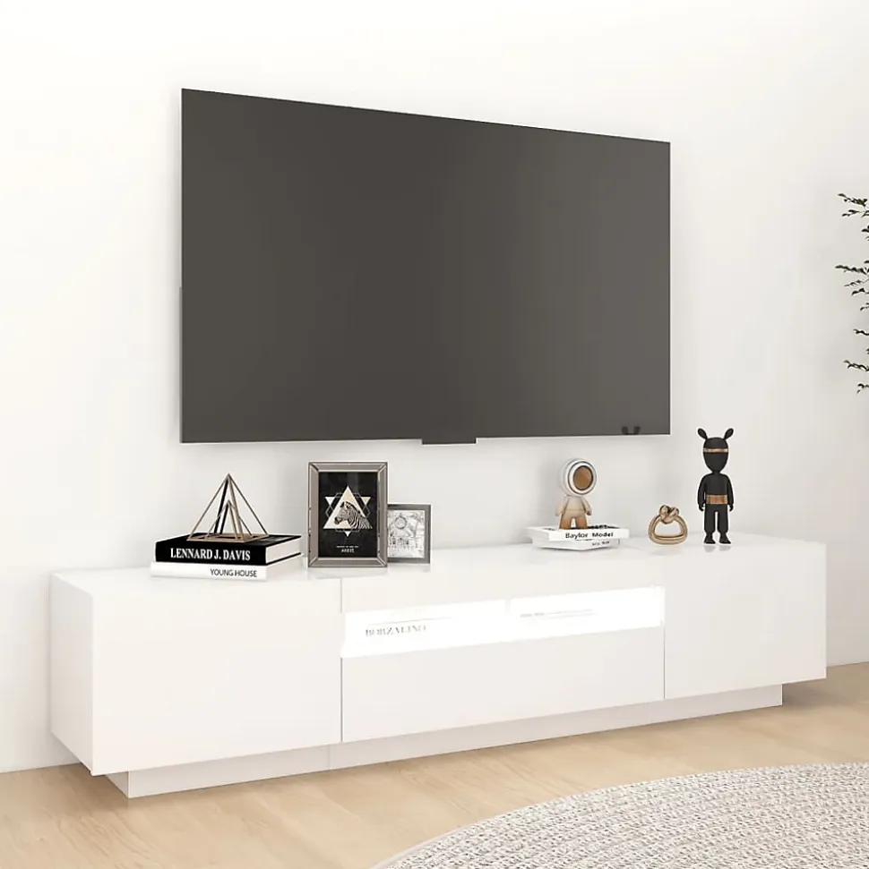 Meuble TV avec lumières LED Blanc 180x35x40 cm
