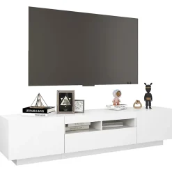 Meuble TV avec lumières LED Blanc 180x35x40 cm