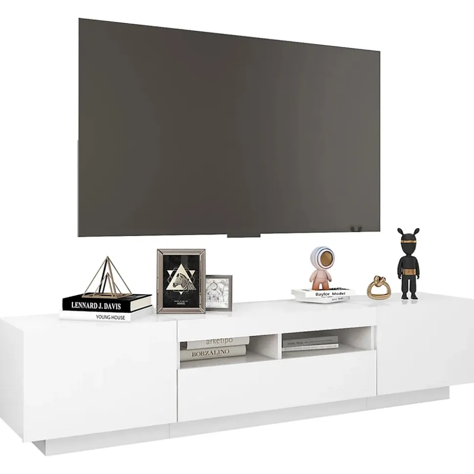 Meuble TV avec lumières LED Blanc 180x35x40 cm