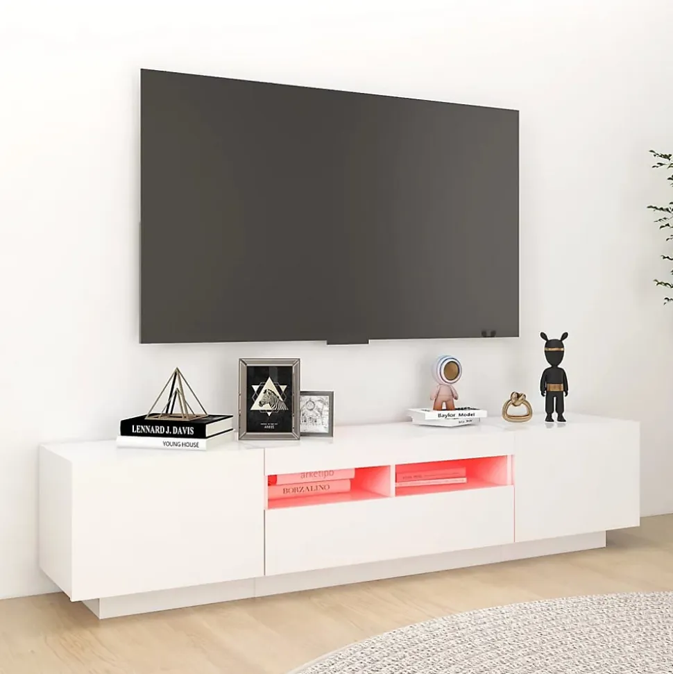 Meuble TV avec lumières LED Blanc 180x35x40 cm