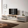 Meuble TV, Banc Télé, 260x35x45cm, TV grand format, Blanc et Chêne Soft