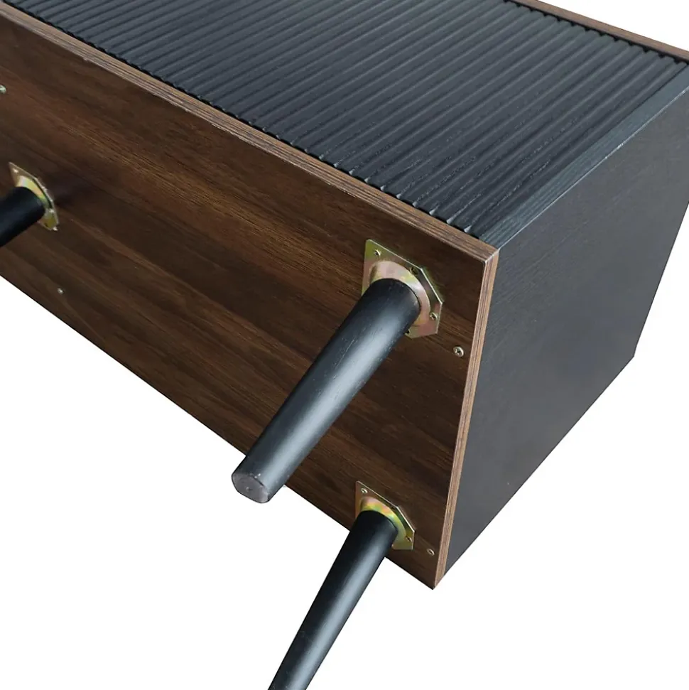 Meuble TV bas 160 cm, 2 tiroirs, 2 portes coulissantes, finition bois et noir, design moderne