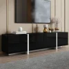 Meuble TV Bas Moderne, LED Intégrée, Portes et Tiroirs - Structure Robuste en Panneau de Particules, 170x30x39 cm, Noir Brillant