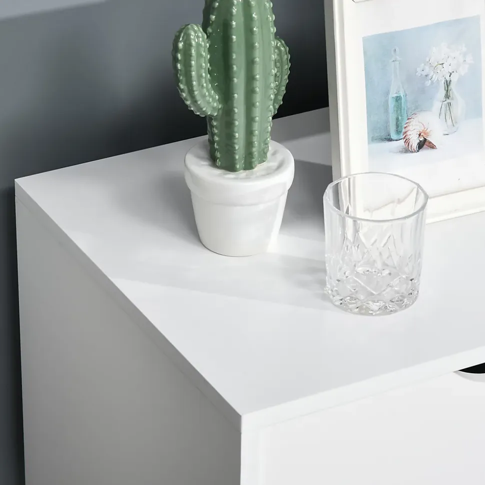 Meuble TV bas sur pied style scandinave 2 portes 2 niches passe-fils panneaux particules MDF blanc bois massif hévéa