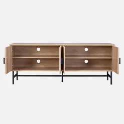 Meuble TV. Bazalt. effet chêne. quatre portes. deux étagères. L 157.5 x l 39 x H 60cm