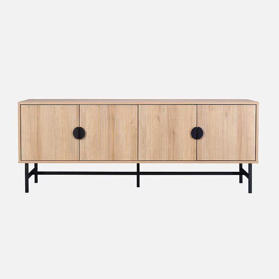 Meuble TV. Bazalt. effet chêne. quatre portes. deux étagères. L 157.5 x l 39 x H 60cm