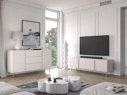 Meuble TV beige cachemire 2 portes avec abattant 160 cm LOPPA