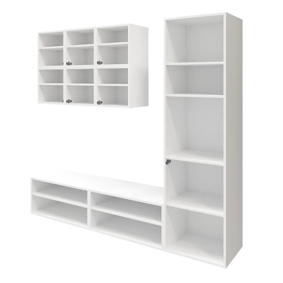 Meuble TV blanc 1 porte et 2 tiroirs avec meuble suspendu GoodHome Atomia H. 187,5 x L. 125 x P. 47 cm