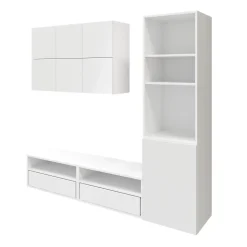 Meuble TV blanc 1 porte et 2 tiroirs avec meuble suspendu GoodHome Atomia H. 187,5 x L. 125 x P. 47 cm