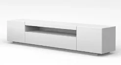 MEUBLE TV BLANC LAQUE 2M00 AVEC 3 ESPACES DE RANGEMENT FERMES ET UNE NICHE OUVERTE - KIMI