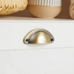 Meuble TV BOLTON 2 tiroirs et 2 niches, en pin massif blanc et brun