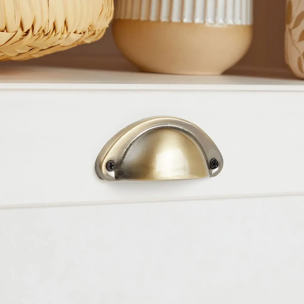 Meuble TV BOLTON 2 tiroirs et 2 niches, en pin massif blanc et brun