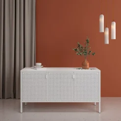 Meuble TV Castelli acier 114 x 40 x 60 cm blanc en.casa