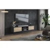 Meuble TV 180cm, 2 portes et 2 niches collection MAANUM. Couleur gris et chene clair.