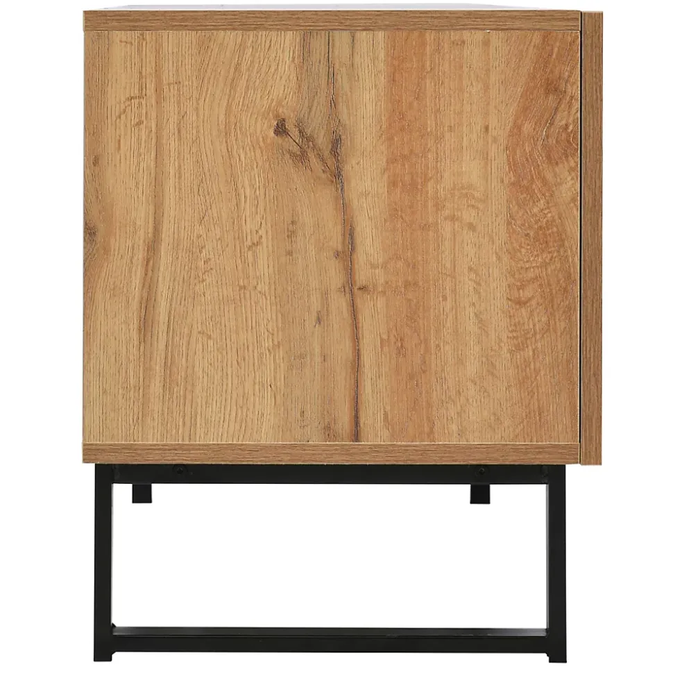Meuble TV 190cm, avec 2 tiroir, 2 portes, 2 compartiment ouvert, style scandinave, Commode TV en chêne sauvage - Marron