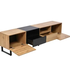 Meuble TV 190cm, avec 2 tiroir, 2 portes, 2 compartiment ouvert, style scandinave, Commode TV en chêne sauvage - Marron