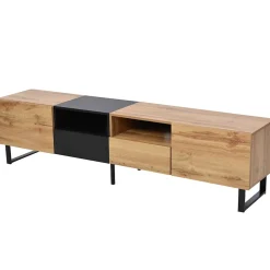 Meuble TV 190cm, avec 2 tiroir, 2 portes, 2 compartiment ouvert, style scandinave, Commode TV en chêne sauvage - Marron