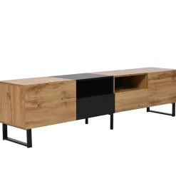 Meuble TV 190cm, avec 2 tiroir, 2 portes, 2 compartiment ouvert, style scandinave, Commode TV en chêne sauvage - Marron