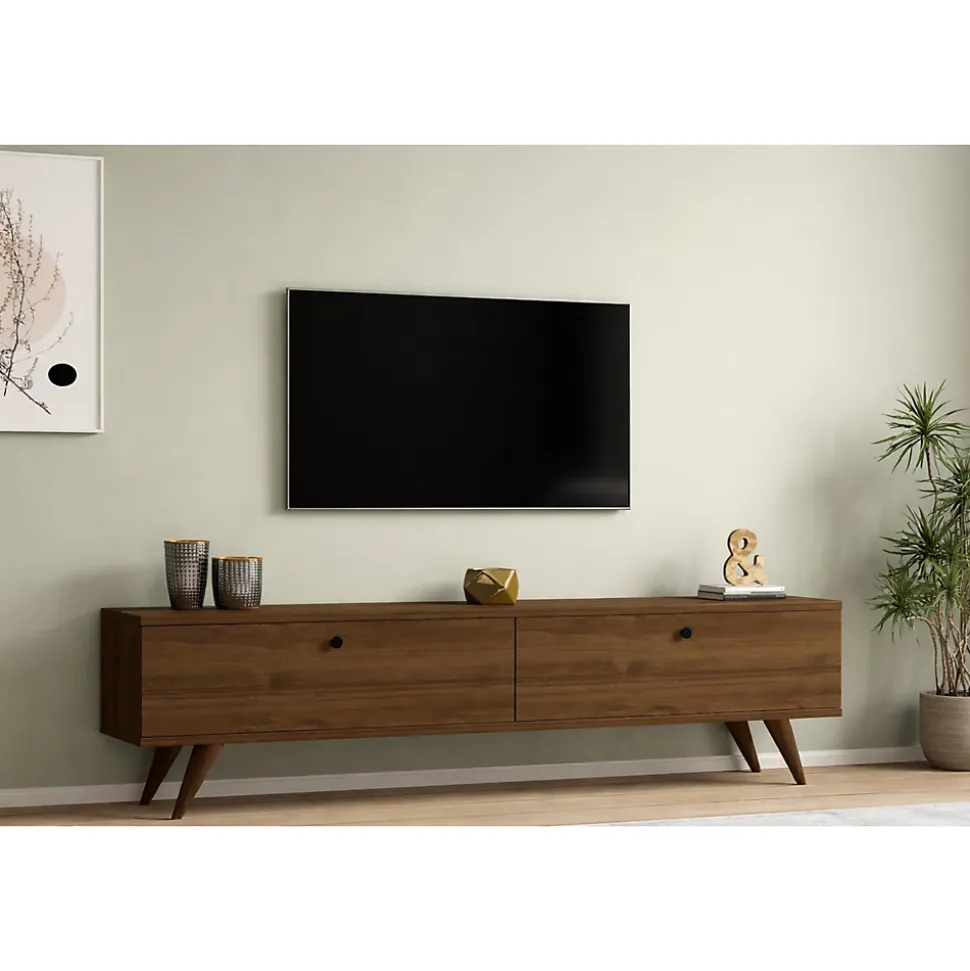 Meuble TV 160cm avec deux placards noyer - POLY