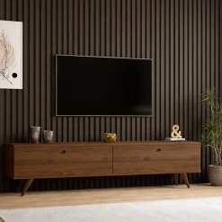 Meuble TV 160cm avec deux placards noyer - POLY