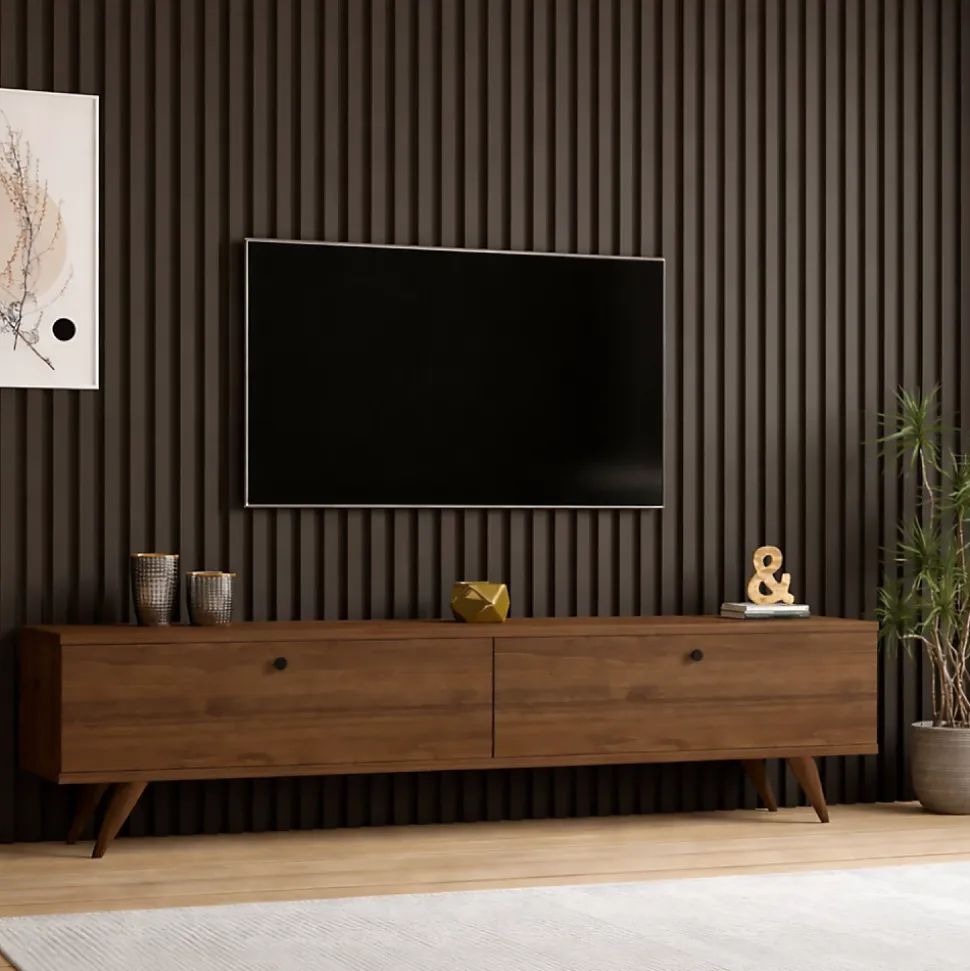 Meuble TV 160cm avec deux placards noyer - POLY