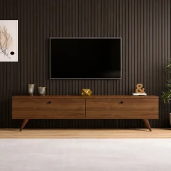 Meuble TV 160cm avec deux placards noyer - POLY