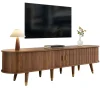 Meuble TV 175cm Avec Portes Coulissantes En Rotin, Nombreux Rangements - Avec Compartiments Ouverts