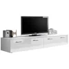Meuble TV 200cm Collection COMET. Couleur blanc. 2 portes abattantes.