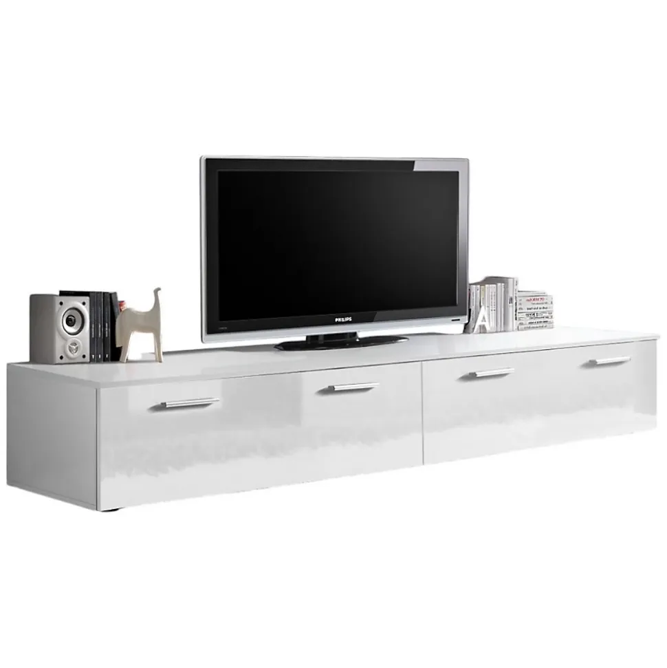 Meuble TV 200cm Collection COMET. Couleur blanc. 2 portes abattantes.